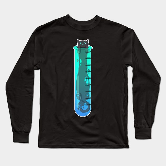 Space Cat - Alien in Test Tube Blue Green Long Sleeve T-Shirt by Phoenix-InBlue